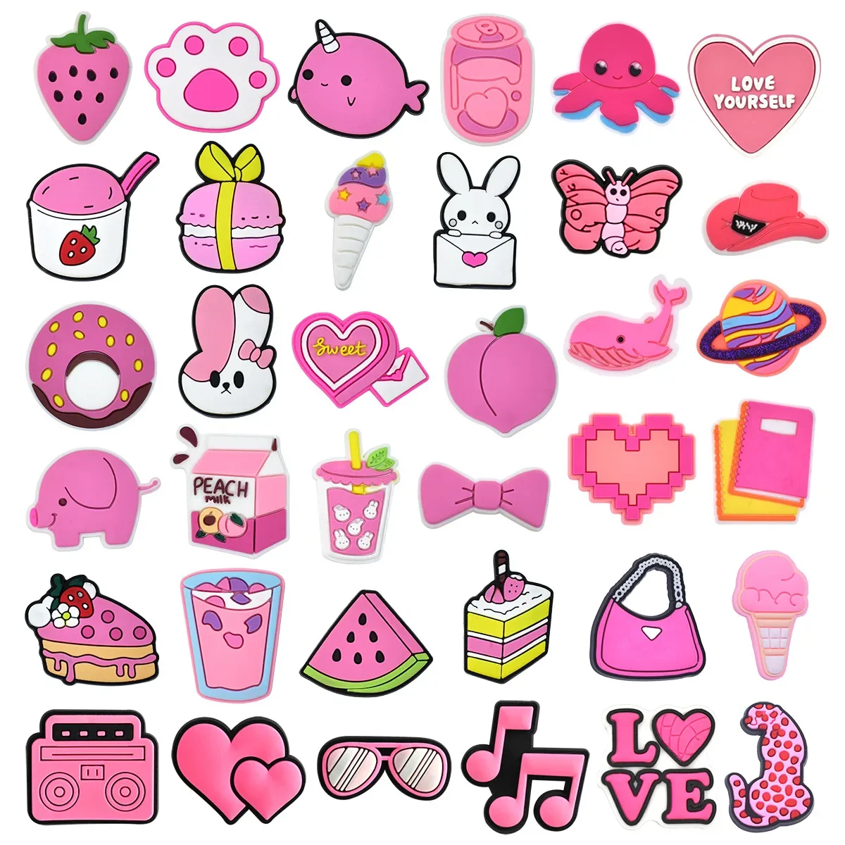 

2 шт., милые розовые персиковые туфли из ПВХ с пряжкой для обуви, подвески, аксессуары, украшения для сандалий, кроссовок, хобо, браслеты, браслет для вечеринки