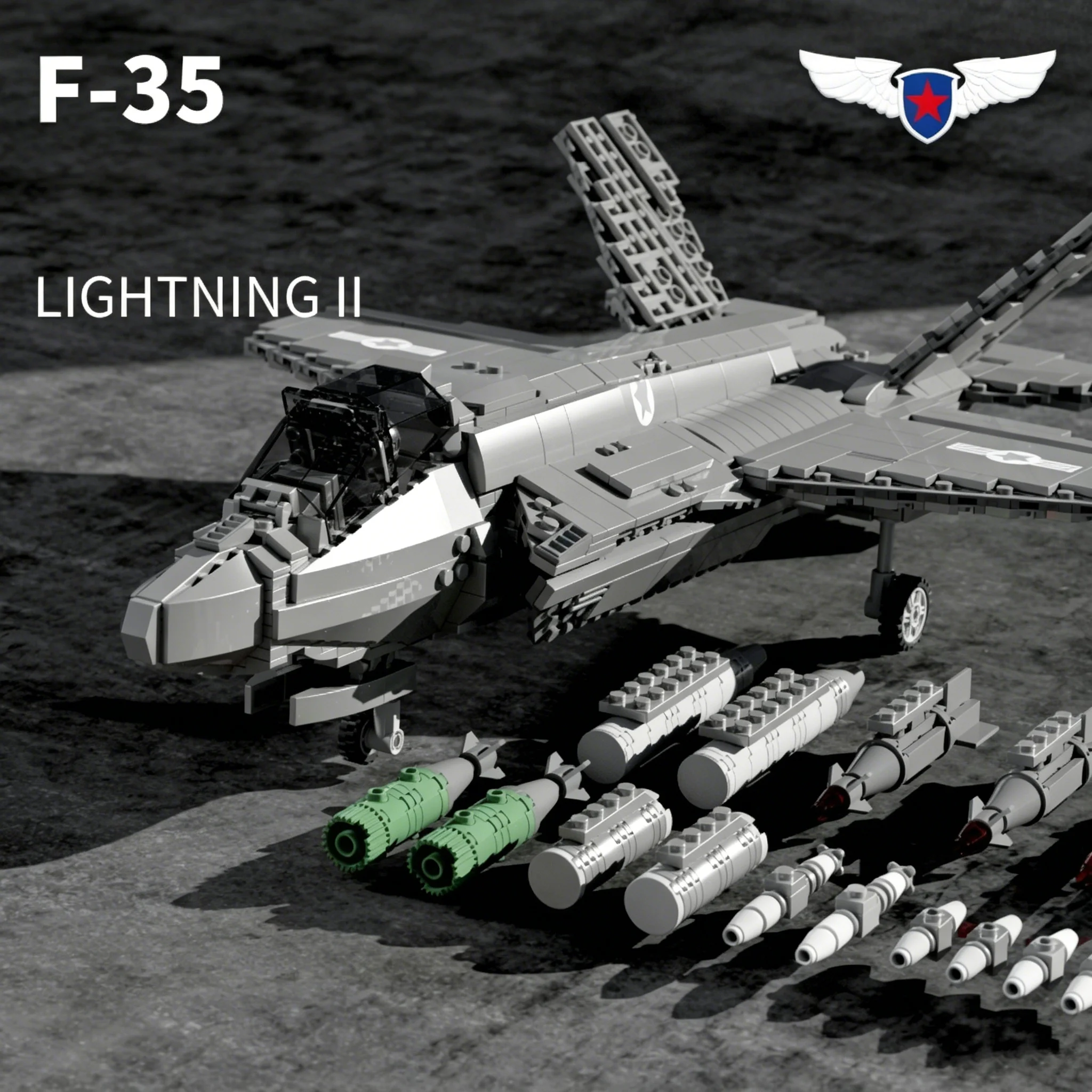 

Stealth Fighter Military Model Bricks F-35 Lightning II Fighter Jet Building Blocks With Crew Figures Desktop Ornament Toy Gifts