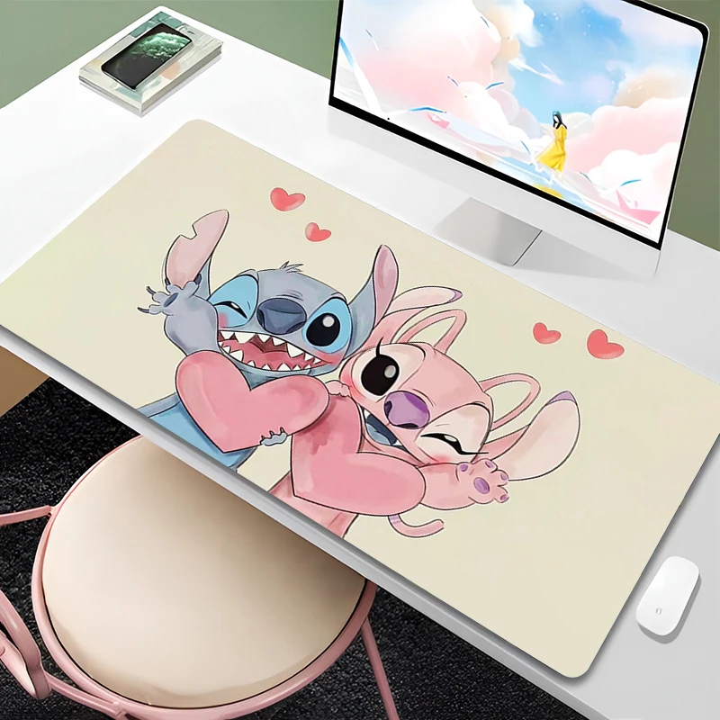 Mouse Pad Anime Green Plants Kawaii Mousepad PC Cartoon Stitch HD Print XXL Desk Mat Laptop Cute Gaming Accessories Keyboard Pad