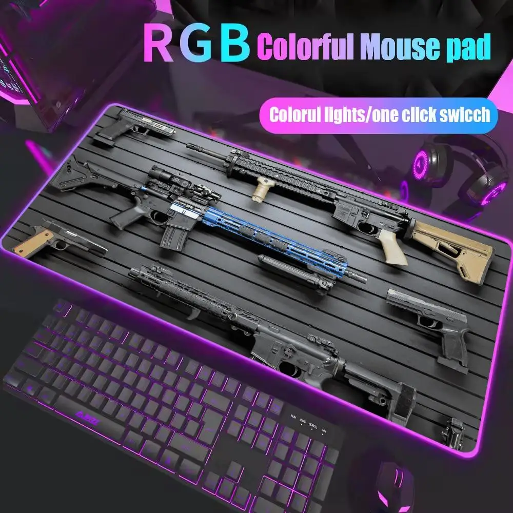 Pièces de pistolet tapis de souris XXL RGB tapis de souris de jeu accessoires de joueur grand tapis de souris lumière LED PC tapis de bureau d'ordinateur avec rétro-éclairage