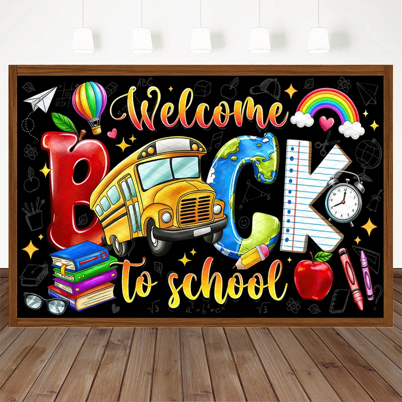 Mocsicka Welcome Back To School Backdrop Chalkboard Bus Photography Background First Day Of School Classroom Decorations Banner