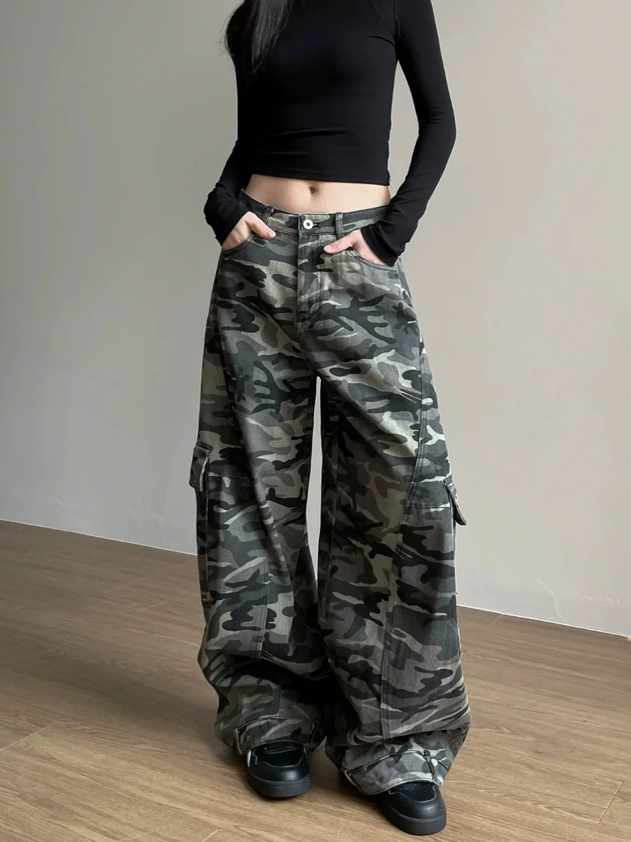 

Американские камуфляжные рабочие брюки в стиле ретро, свободные широкие мужские и женские новые уличные джинсы для пар, повседневные брюки свободного покроя