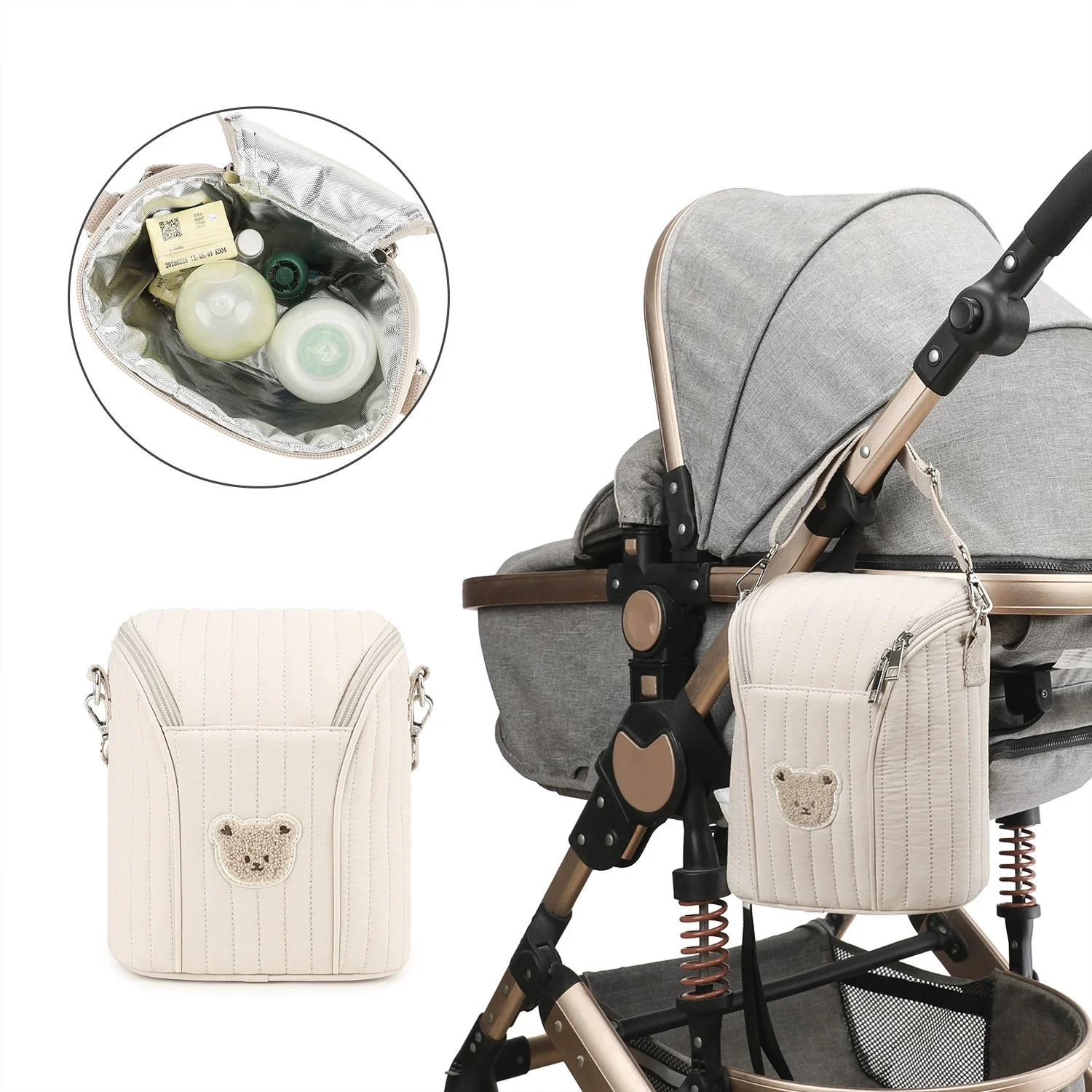 New Bear Breast Pump Bag Insulated with Handle Breastmilk Cooler Bag Pure Cotton Portable Bottle Cooler for Daycare Outdoor
