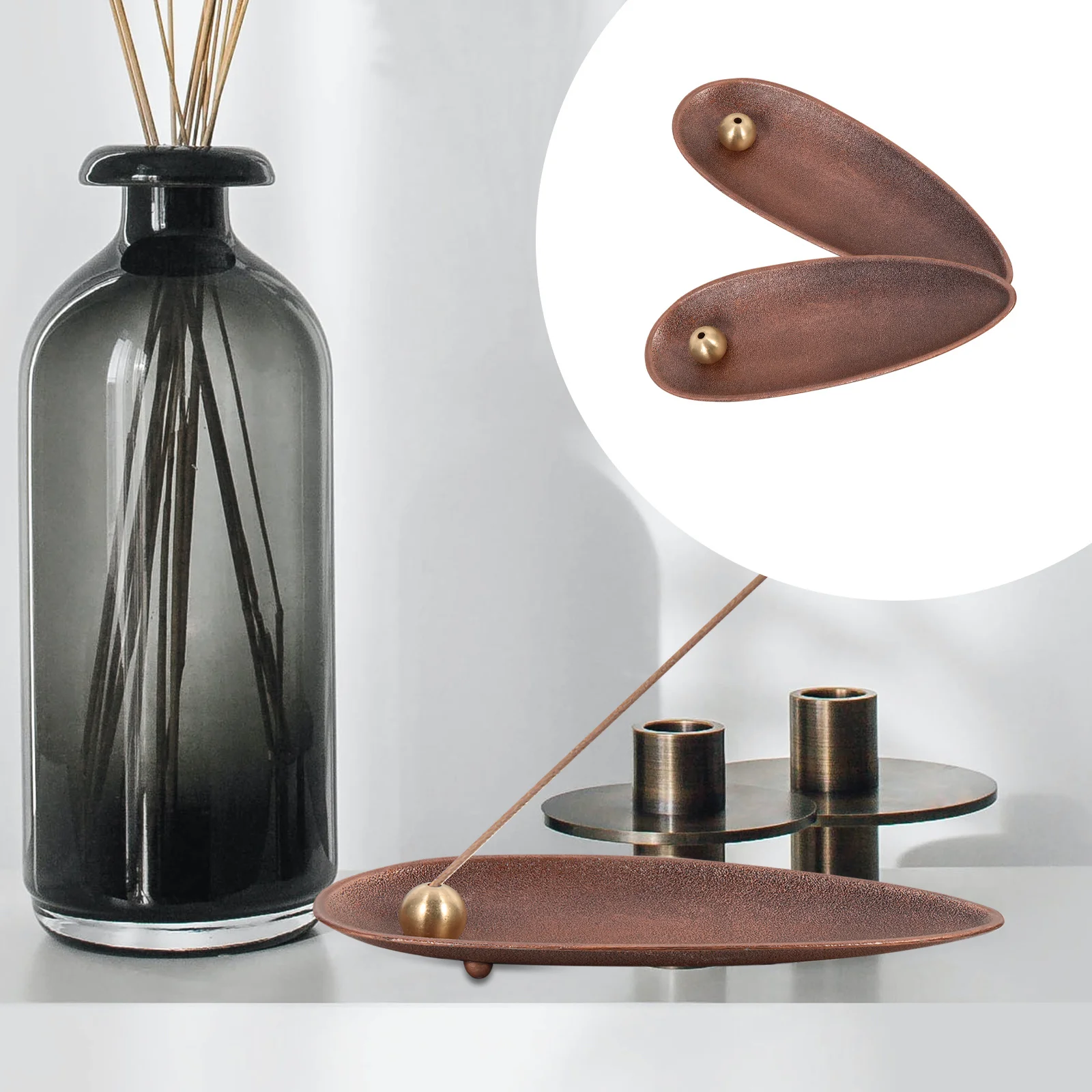 

2Pcs Alloy Incense Stick Holder Decorative Home Office Yoga Incense Tray Burner Decorative Censer Burner