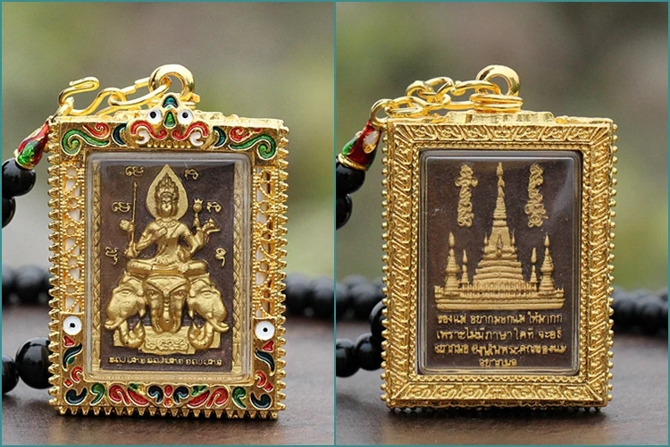 

Southeast Asia Thailand Temple Efficacious talisman safe GOOD LUCK four-faced Buddha Ganesh God Buddha card Amulet