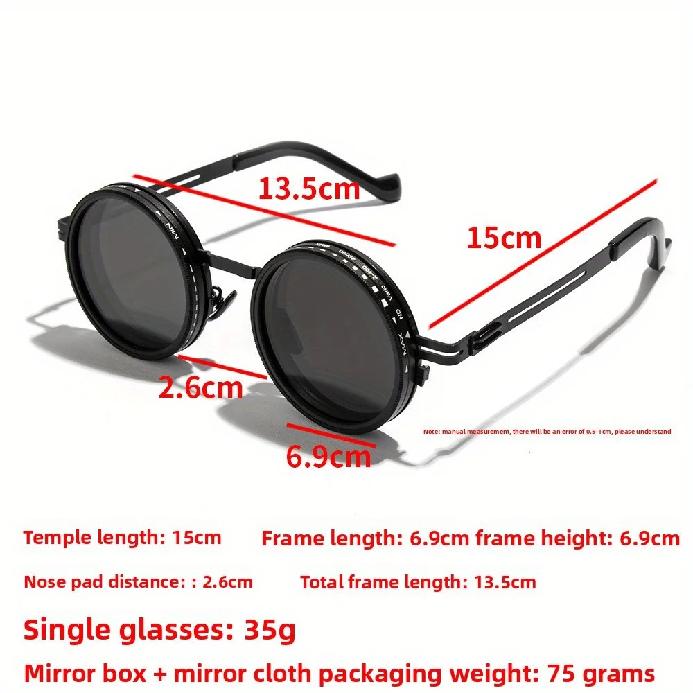 ND2-400 9 Level Manual Adjustable Dimming Polarized Sunglasses Men Women Fishing Punk Round Glasses Driving Eyeglasses ND Filter