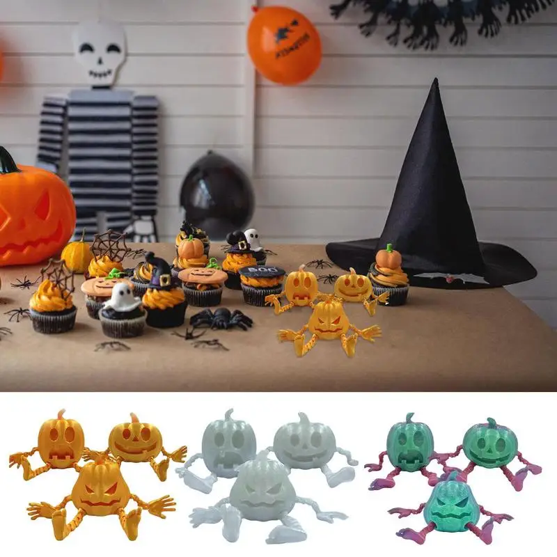 3D Printed Halloween Pumpkin 3pcs 3D Printed Spooky Pumpkin Articulated Figurine Enhance Parent-Child Interaction Swingable Toy