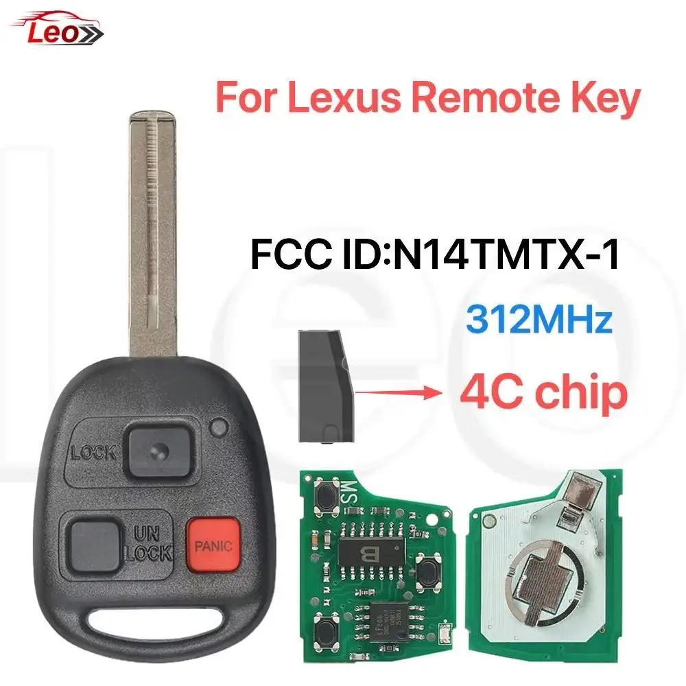 

Ключ-пульт для автомобиля Lexus RX300 1999-2005, Leo FCC ID:N14TMTX-1, 312 МГц, 4-канальный чип, 3 кнопки. Доступна услуга изготовления ключа.