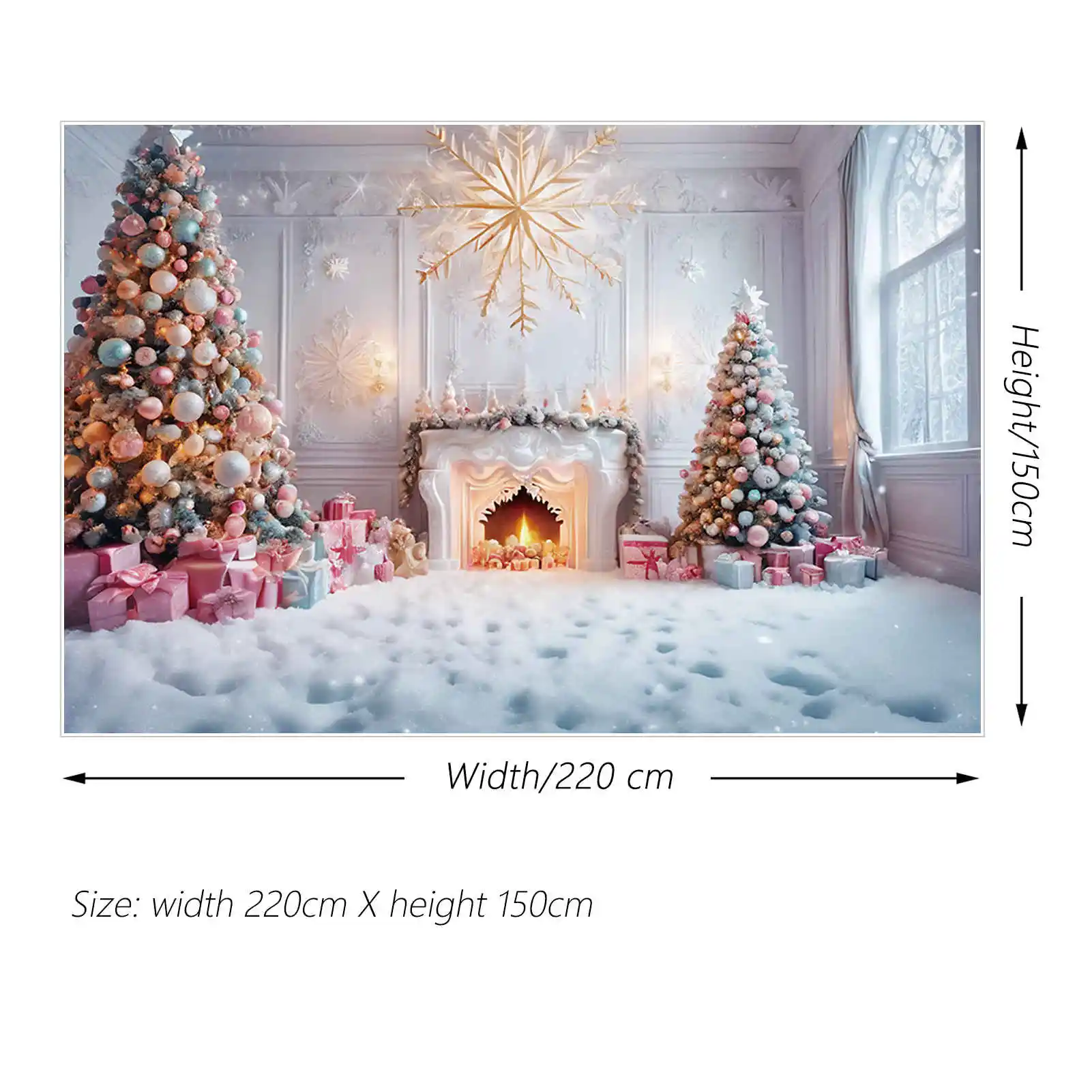 MOON.QG Christmas Living Room Backgrounds Ornaments Tree Snow Fireplace Frozen Backdrops Party Decoration Photozone Supplies