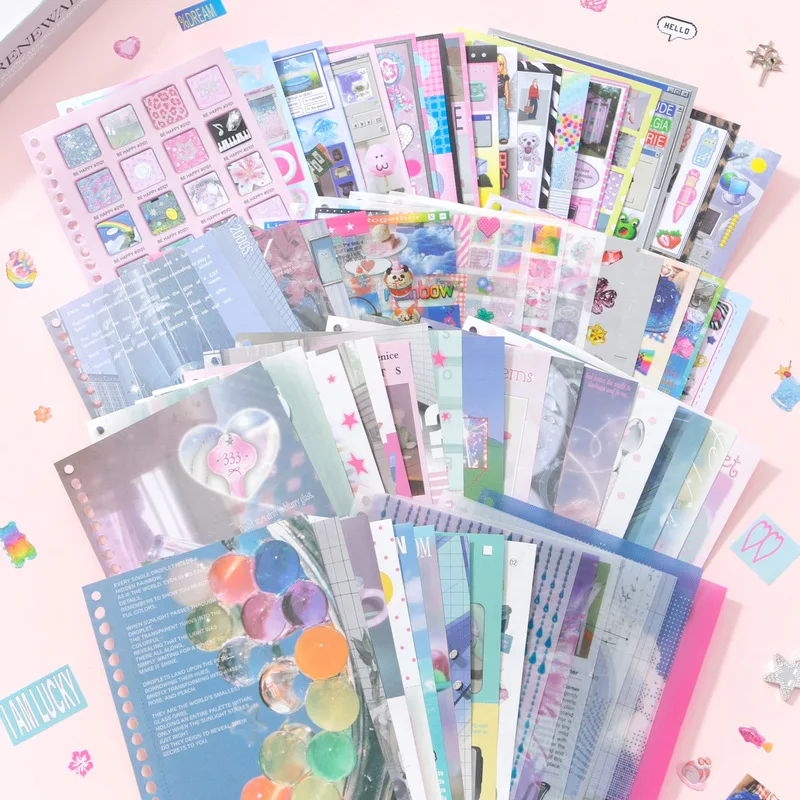 ：65Pcs Cyber‑Wave Multi‑Material Sticker Book Y2K Aesthetic Mixed Paper PET Stickers for Diary Scrapbooking DIY