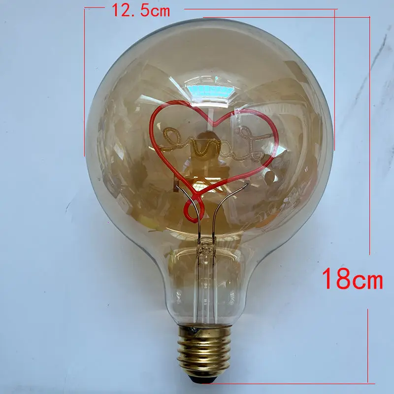 Imagem -04 - Bulbo Dimmable do Diodo Emissor de Luz do Filamento Lâmpada de Edison Vintage Retro Iluminação Decorativa Amor Vermelho Rosa Dourado G95 G125 2300k E27 220v 4w 8w