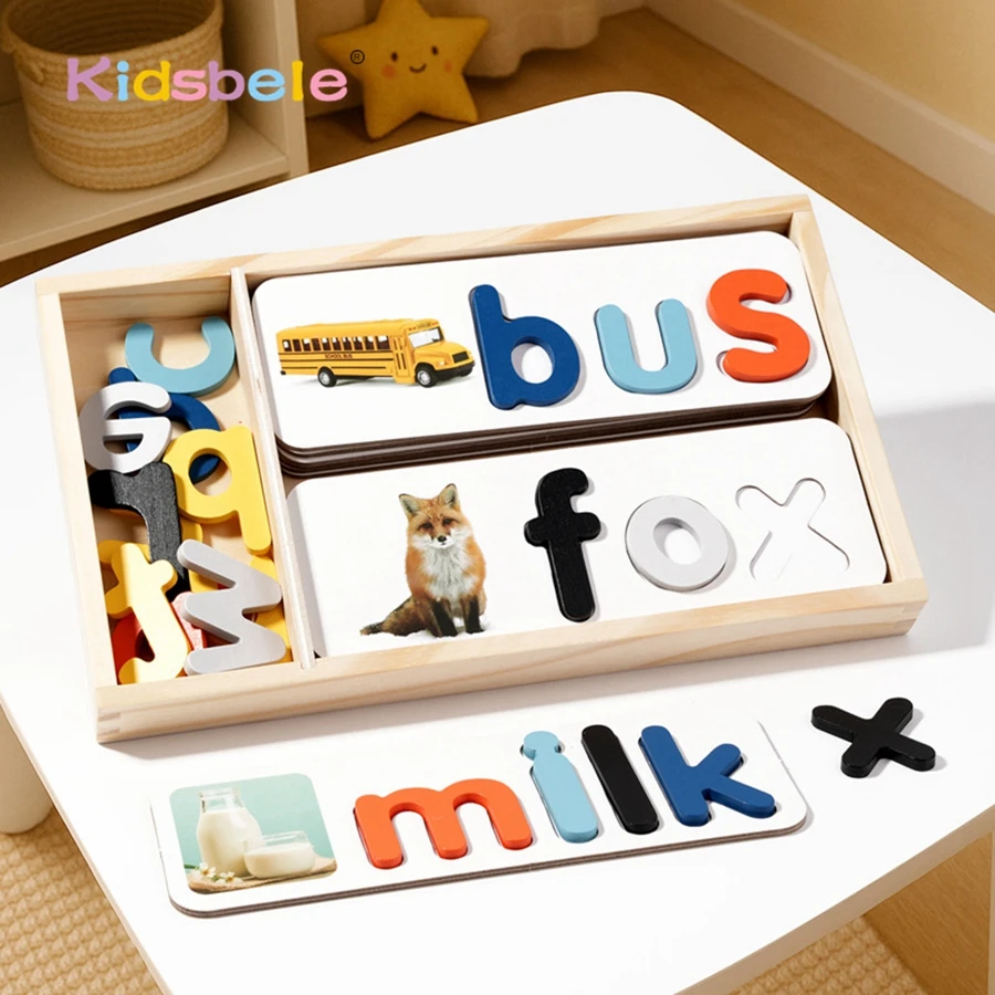 

Wooden Alphabet Spelling Puzzle Toy for Toddlers Montessori Educational Word Learning Matching Game For Kids Boys Girls Gift