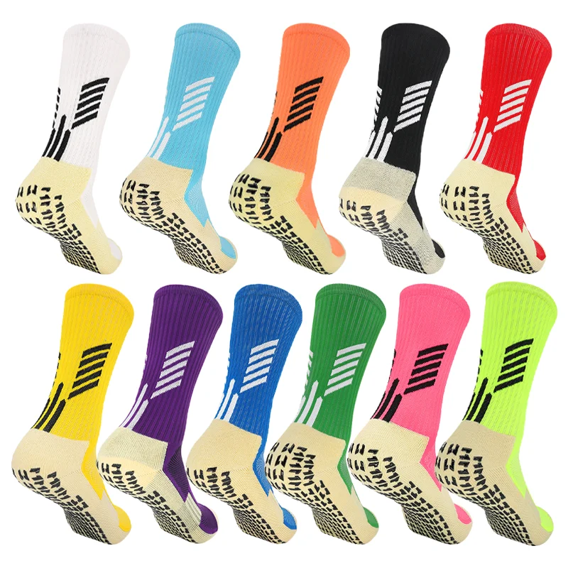 Super Quality Mens Anti Slip Grips Football Soccer Socks Non Skid  Thick Cushion Athletic Crew Socks White Black Blue Orange