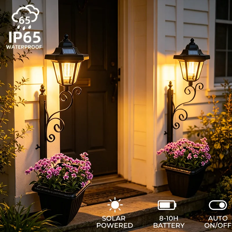 

Solar Lamppost with Planter Outdoor Garden Decorative Lamp Flower Rack Landscape Atmosphere Lighting for Yard Pathway Lawn Decor