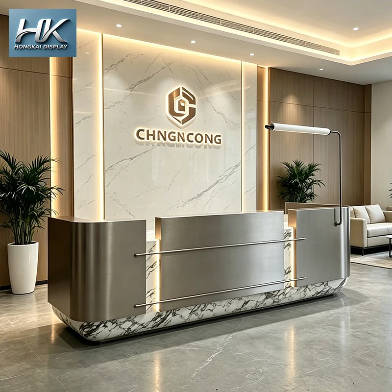 Custom-designed stylish MDF reception desk, suitable for commercial use in hotel gyms, modern, environmentally friendly, durable
