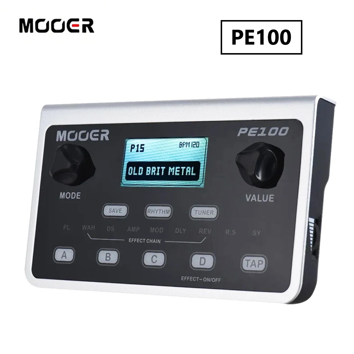 MOOER PE100 Multi-Effects for Electric Guitar – 6 Effect Blocks, 39 Built-in Effects, 40 Drum Patterns, Tap Tempo, 9V/Battery