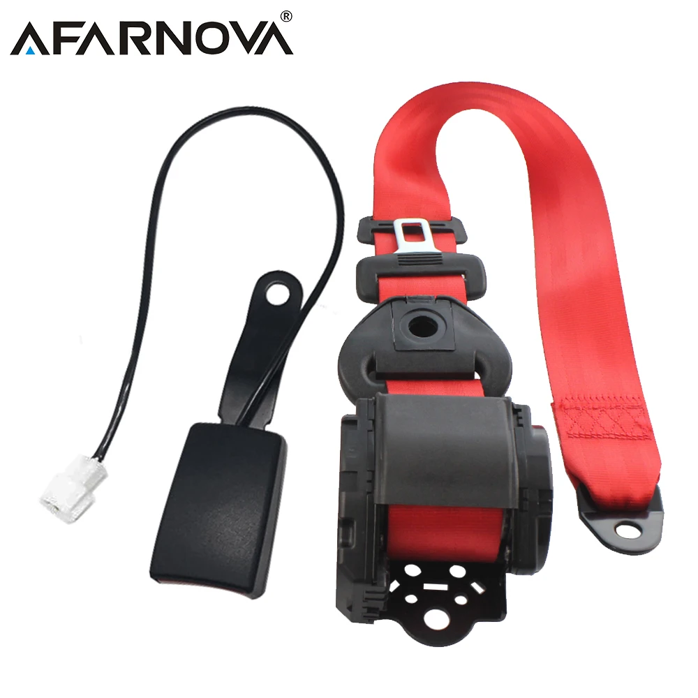 

Red Seat Belt For Car 3 Points Adjustable Retractable Safety Strap Auto Extender Seatbelts Emergency Lock With Alarm Sensor Lap