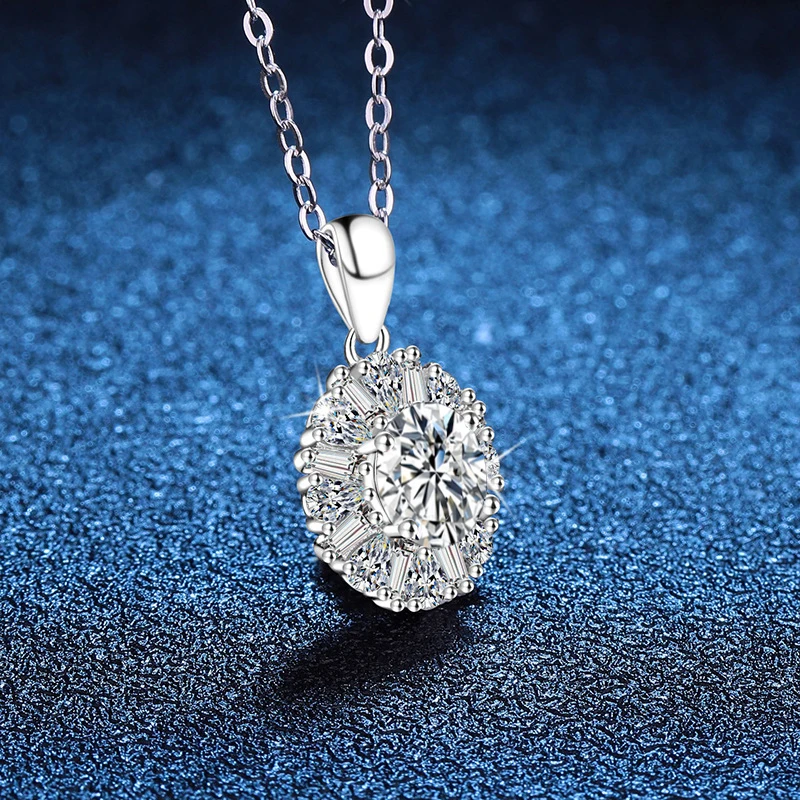 NeeTim 1ct Moissanite Necklace for Women s925 Sterling Silver with White Gold Plated Party Bridal Neck Chain Wedding Jewelry
