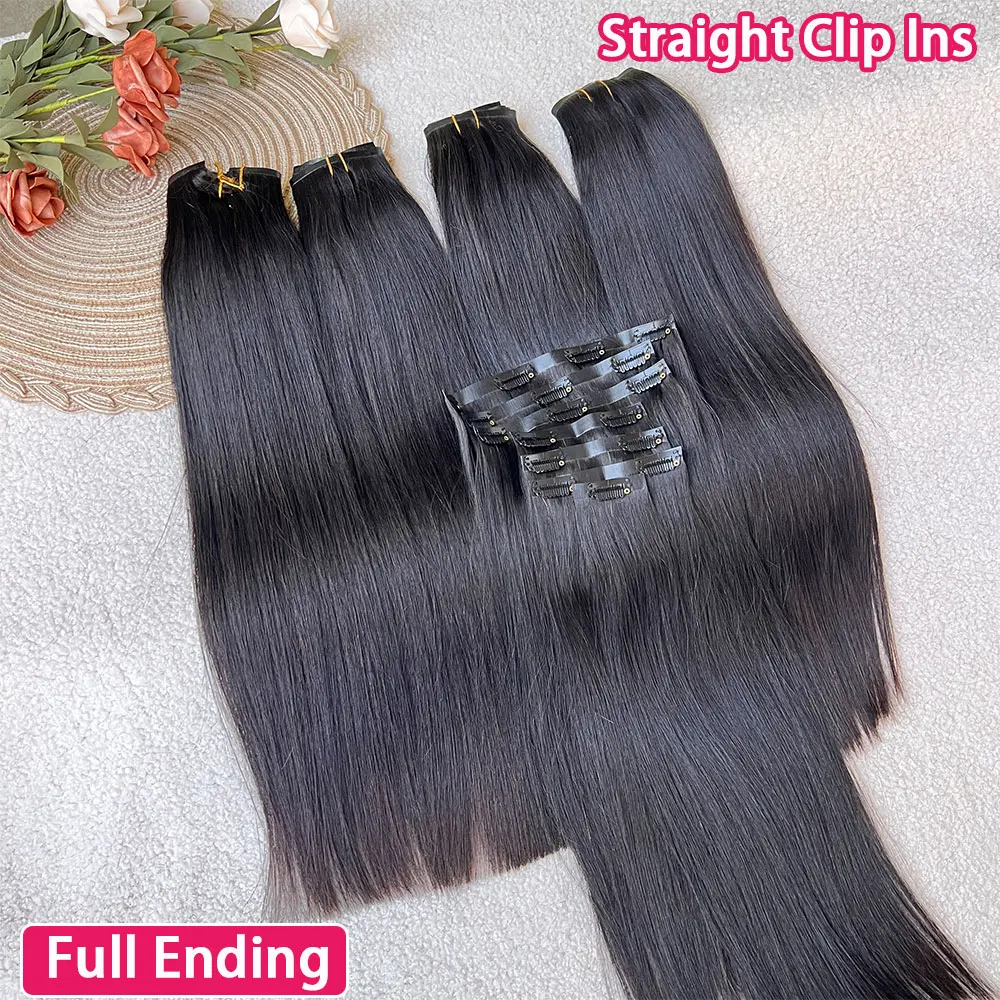Clip Ins Straight Seamless Vietnamese Human Hair Extensions Unprocessed Virgin Human Hair 7 Pcs Clip In Extensions 100G/Pack