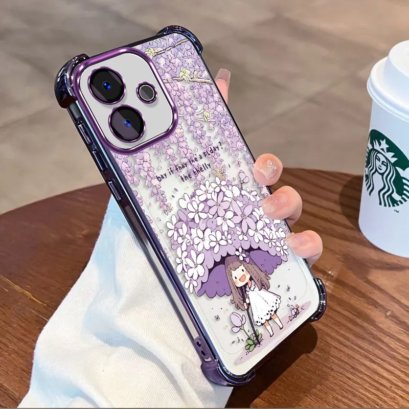 Plating Protective Cover For Oppo A5 Pro A5x 5G 4G Case Flxebile TPU Four-corner Shockproof Girl Pattern Fundas