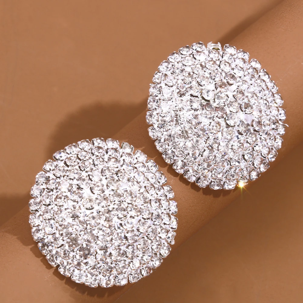Stonefans Bling Rhinestone Round Earrings Stud Fashion Silver Color Crystal Statement for Women Jewelry Wedding Party Earrings