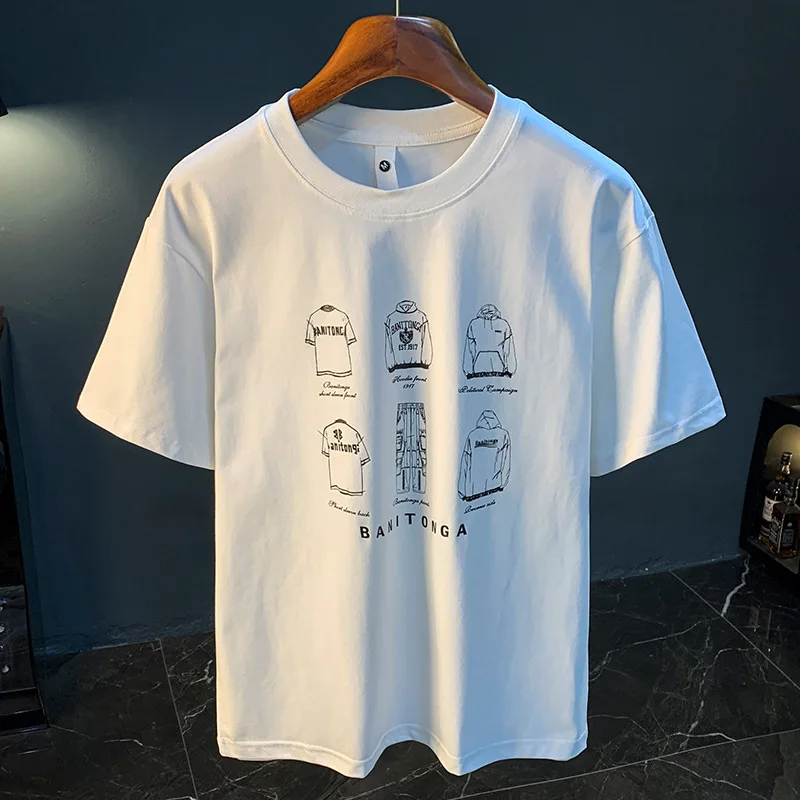 تي شيرت صيفي كاجوال للرجال بطباعة إبداعية، فضفاض ورقيق، ملابس عصرية على الطراز الكوري المسامي، بلوزة بأكمام قصيرة