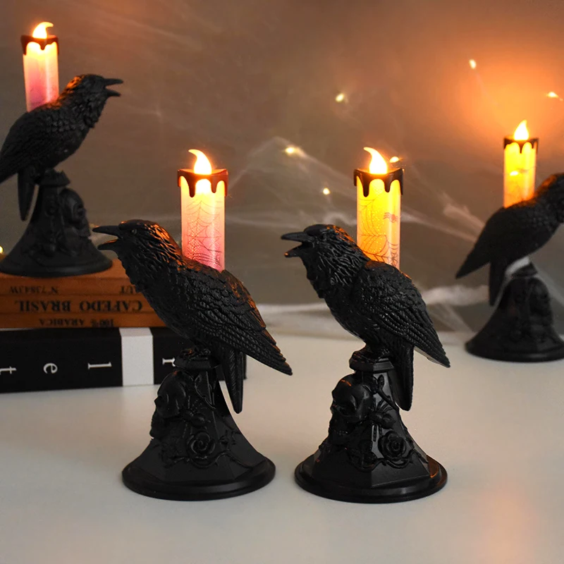 

1pcs Halloween LED Crow Light Black Skull Luminous Table Light Halloween Theme Party DIY Home Decoration Accessories Horror Prop