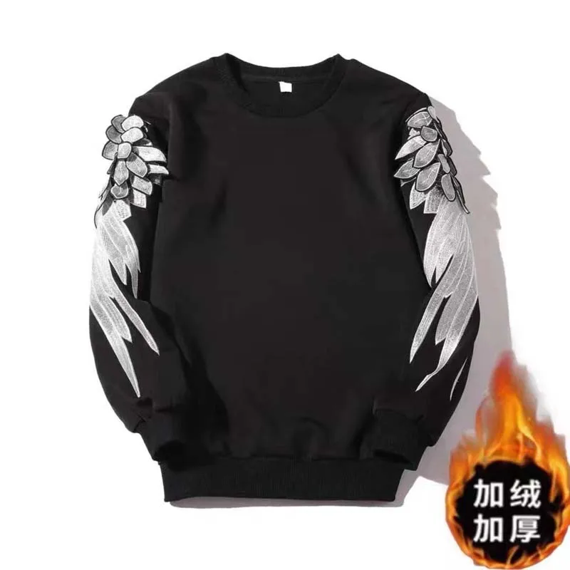 2023 New Fashion Brand Sweatshirt Men\'s Embroidered Arm Wings Trend Handsome Loose Round Neck Long Sleeve Top Pullover Men