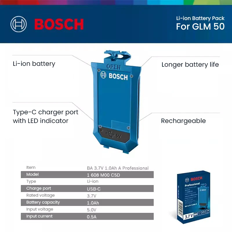 Imagem -06 - Bosch-bateria Li-ion Recarregável Laser Range Finder 3.7v Tipo-c Bateria de Substituição para Glm5022 Glm50-25 Glm50-27 Glm50-23