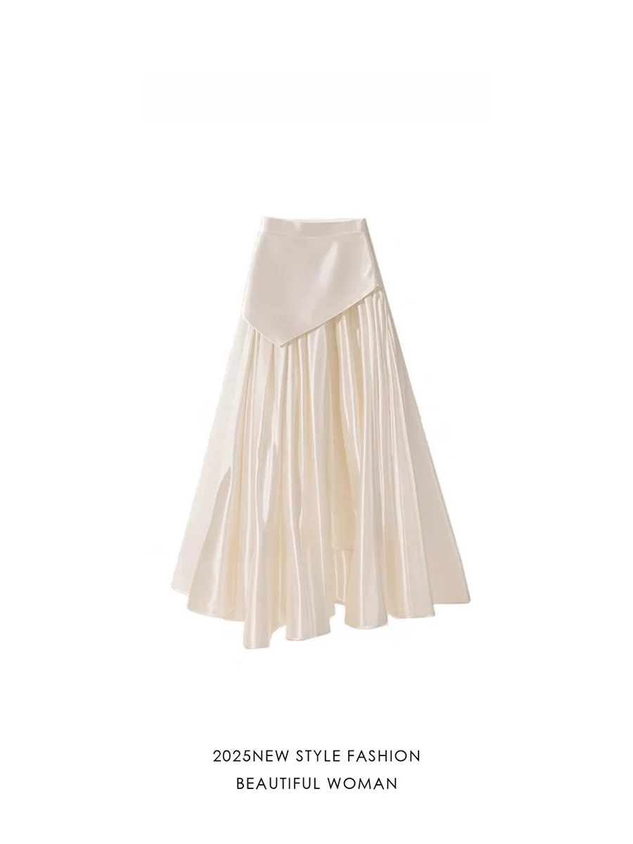 

Белая юбка-трапеция для женщин, летняя, модная, с завышенной талией, повседневная, стройнящая фигуру