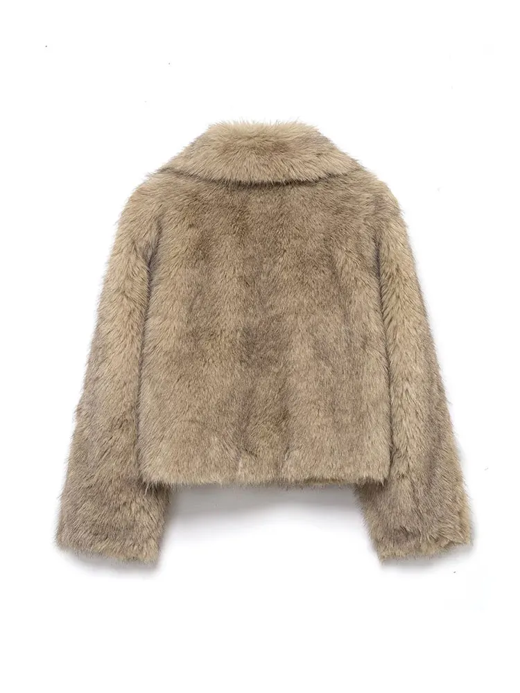معاطف نسائية أنيقة من الفرو الصناعي من TFAFXY موضة خريف وشتاء 2025 سترات سميكة دافئة ملابس خروج معاطف قصيرة جيوب ملابس خارجية Y2K