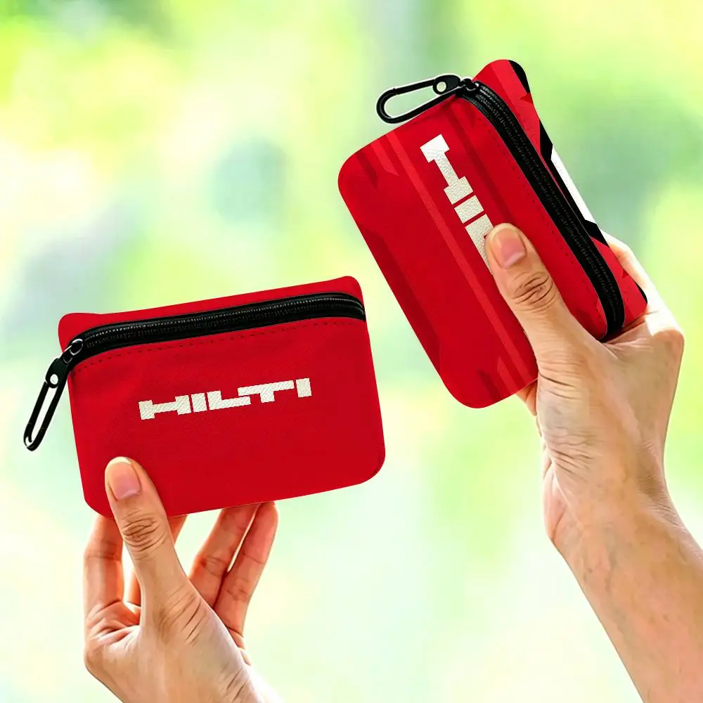 Industrial Tool Brand H-Hilti Mini Oxford Cloth Coin Purse With Carabiner Hook Portable Key Card Small Zipper Storage Pouch