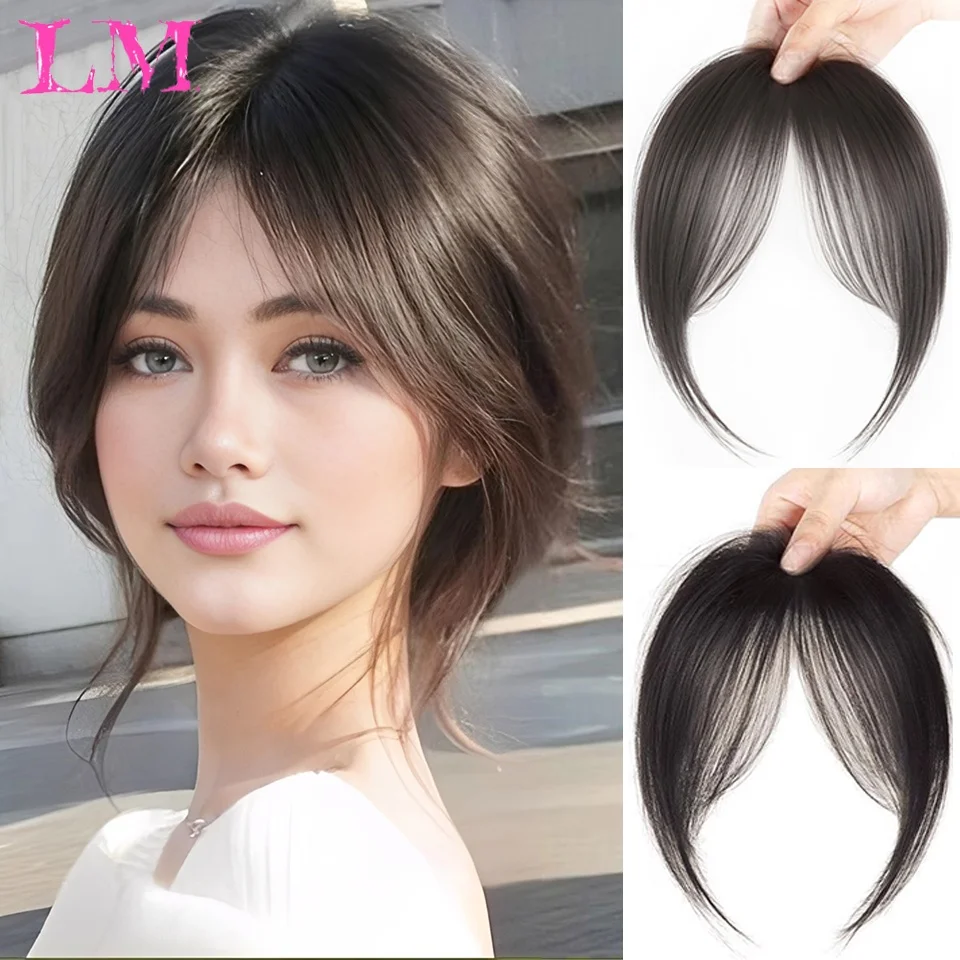 LM Synthesis Wig Middle-Part Bangs Hair Extensions Clip In Forehead Natural Seamless French Oblique Bangs Eight-Character Bangs