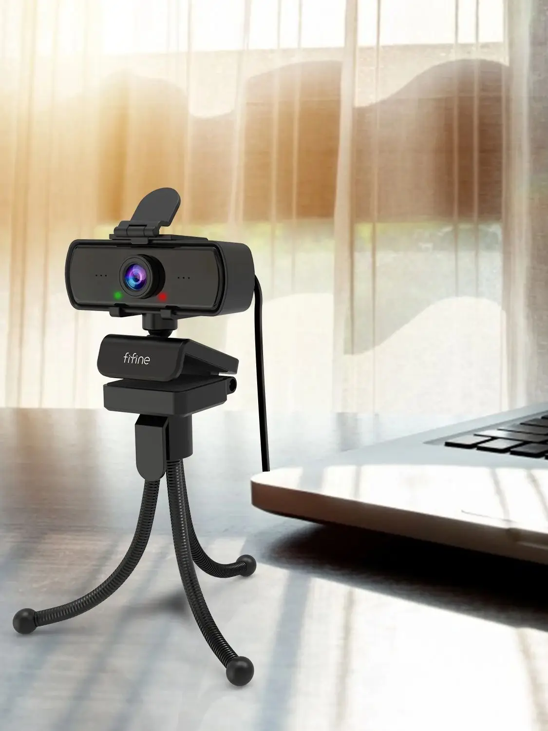 Webcam PC Full HD FIFINE 1440p avec Microphone, trépied, pour ordinateur de bureau et ordinateur portable USB, Webcam en Streaming en direct pour les appels vidéo-K420