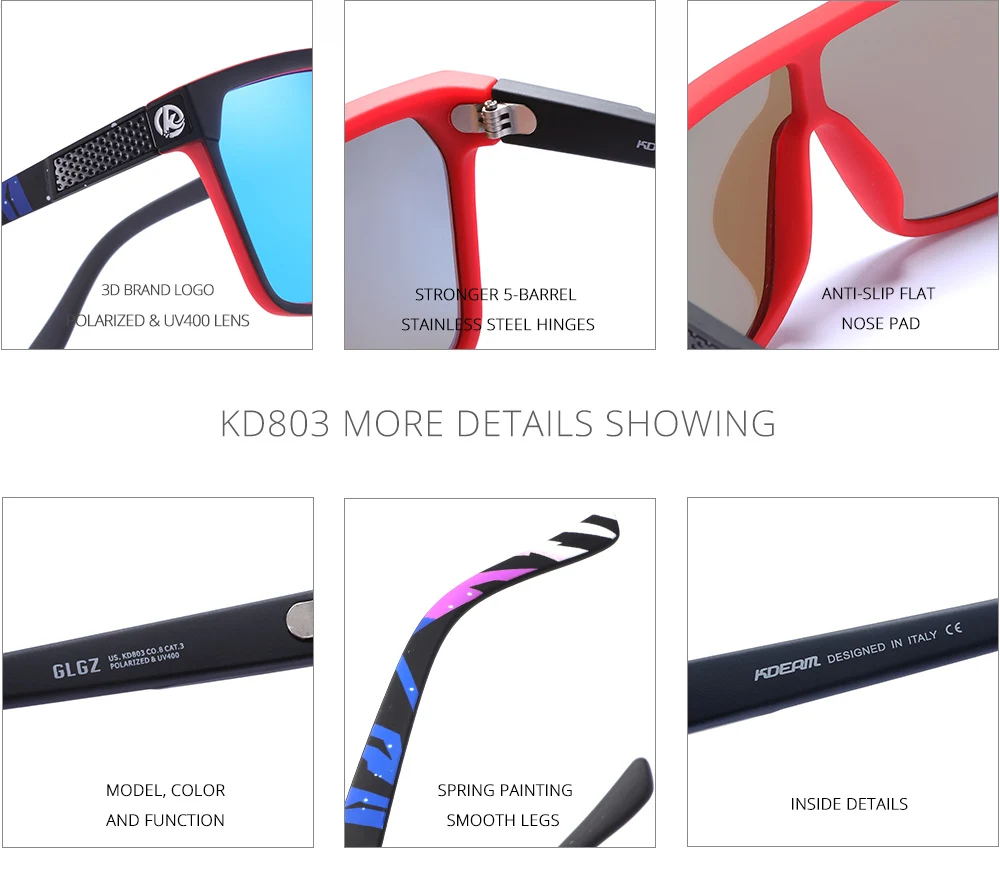 Kdeam High-End-Angels onnen brille für Männer und Frauen einteilige polarisierte Sonnenbrille mit langlebigen 5-Barrel-Scharnieren – Detail 6