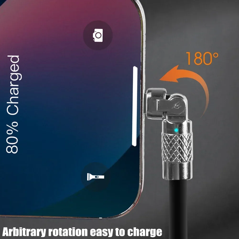 120W 6A Super Fast Charging Micro USB Data Cables 180 Degree Rotatable Zinc Alloy Sturdy Cellhone Micro USB Charger Wire Cord