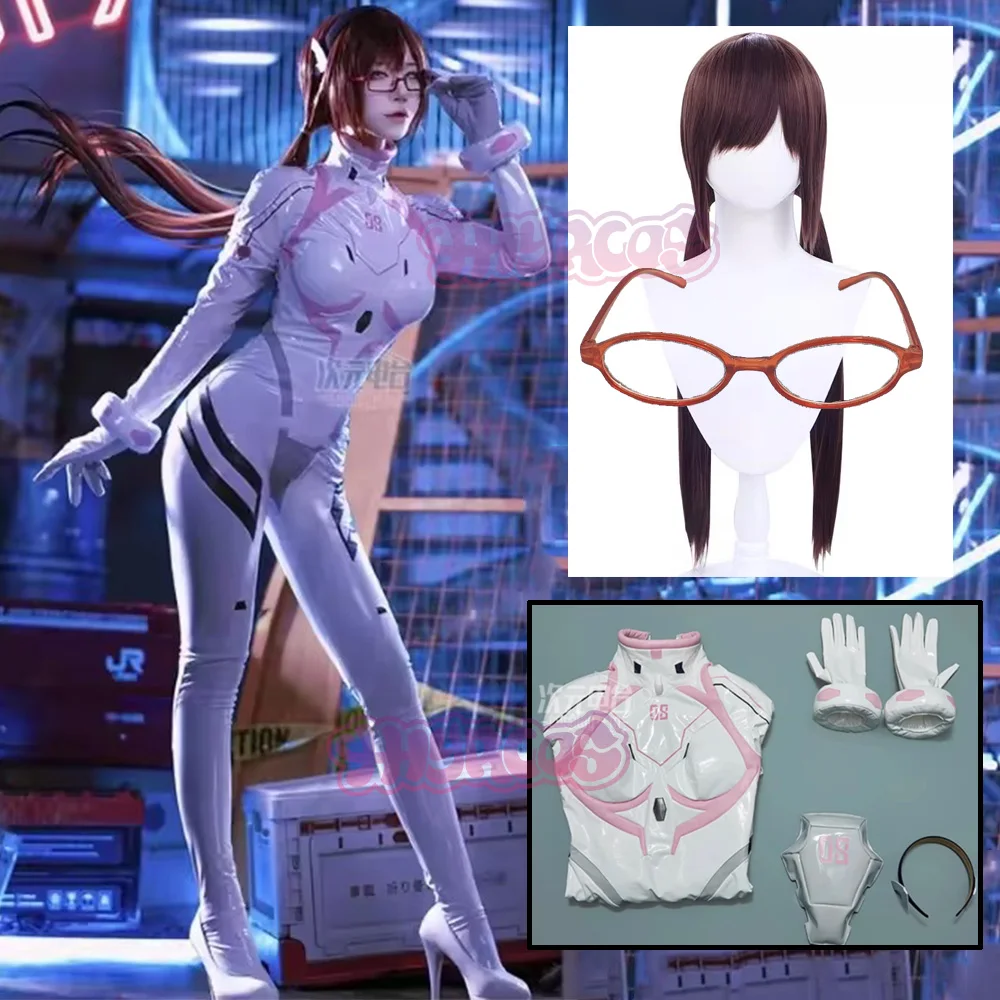 

Anime EEVVAA Mari Makinami Illustrious Cosplay Costume Makinami Sexy jumpsuit Halloween Costume Female Wig Glasses Accessories