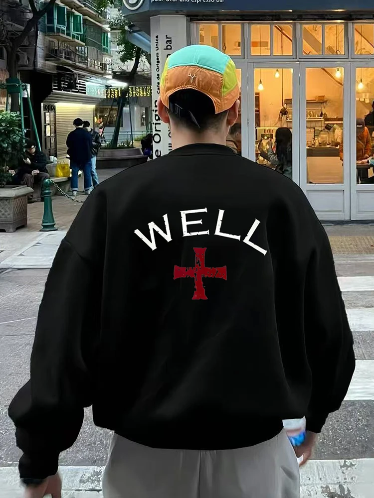

Tra Street Sle Fce Lined Oversized round Ne Sweatirt ex Autumn Winter Cotton Comfortable Soft Print Hoodie