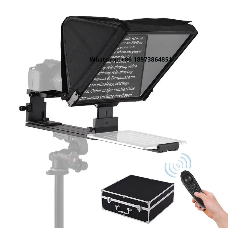 

Portable Teleprompter 16-inche Universal Prompter with Cold Shoe Mount 1/4in & 3/8in Threaded Hole Compatible