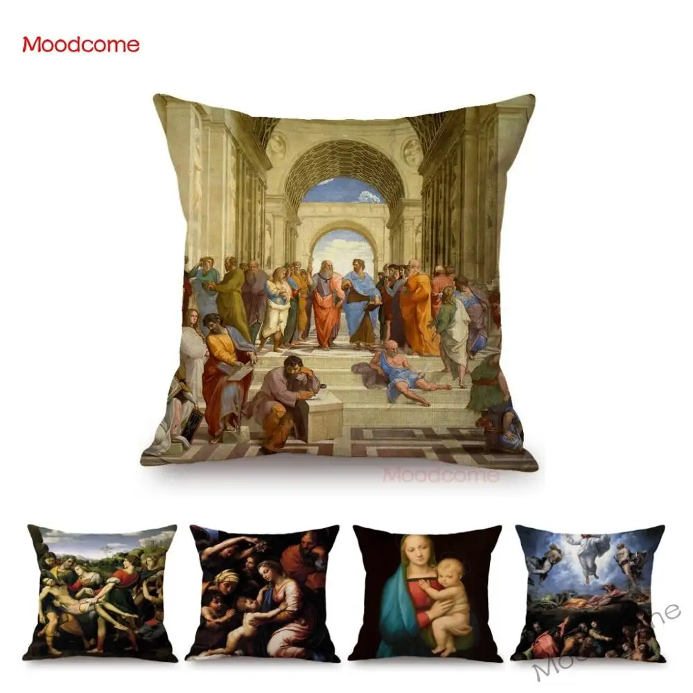 Renaissance Famous Painter Raffaello Santi Raffael Oil Painting Home Decoration Pillow Case The School of Athens Cushion Cover