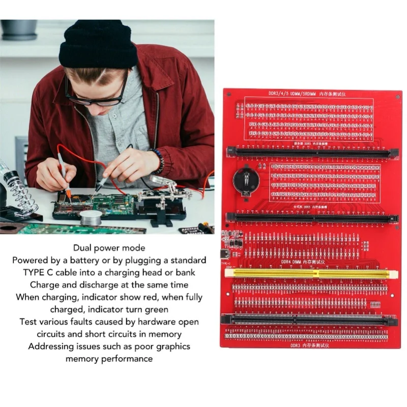 RAM Memory Diagnostic Analyzer 4 In 1 Desktop DDR3 DDR4 DDR5UDMM DDR5RDIMM Tester Card With Light