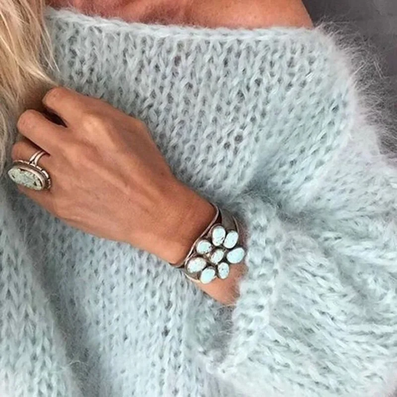 Women Sweaters Knitted Loose Solid Pullovers Regular Full Sleeve Thick Splice Jumpers Round Neck Casual Top 2026 Autumn Winter