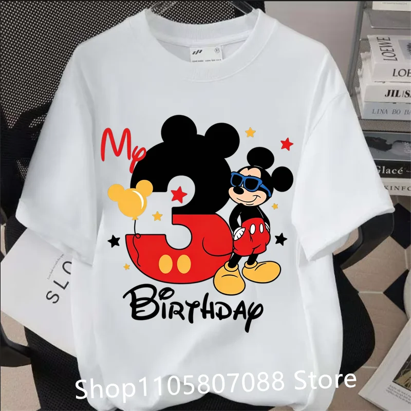 Kids My Birthday T‑Shirt, Cool Mickey Mouse With Sunglasses Birthday 1-9 Graphic Tee Boys Girls Short Sleeve Casual Birthday