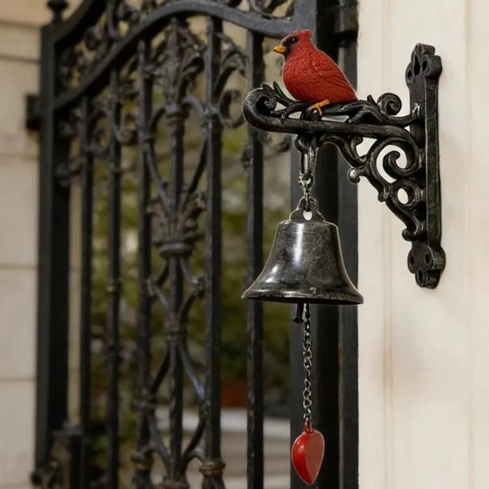 Rural Style Metal Red Bird Doorbell Sturdy Resin Retro Doorbell Weather-proof Handmade Wall Mounted Doorbell Farmhouse Setting