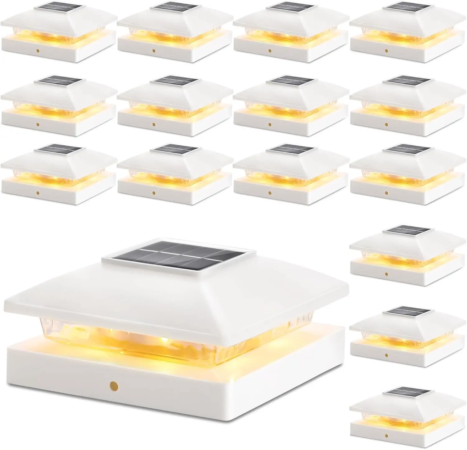 

Solar Post Cap Lights Outdoor 16pack, White Waterproof Solar Powered Deck Fence Post Lights Fit 4x4 Wood/Vinyl Posts, Bright War