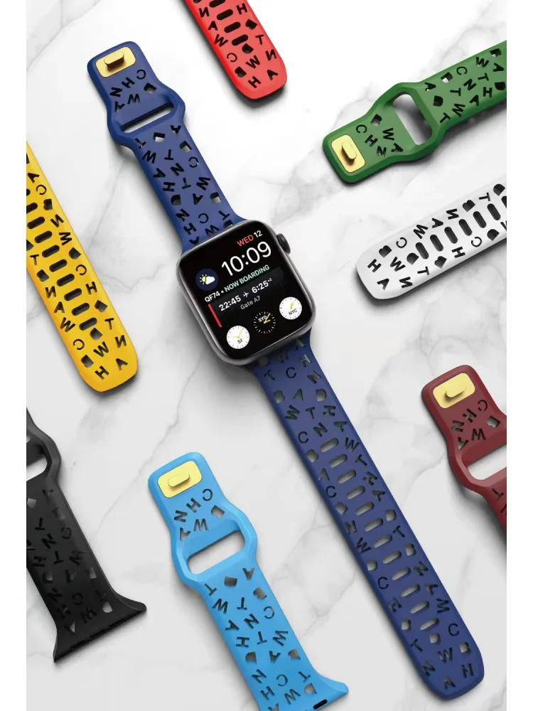 Breathable Letter Silicone Strap for Apple Watch 11 10 9 8 7 46mm 42mm 44mm 45mm 41mm 40mm Ultra 49mm Sport Bracelet for IWatch