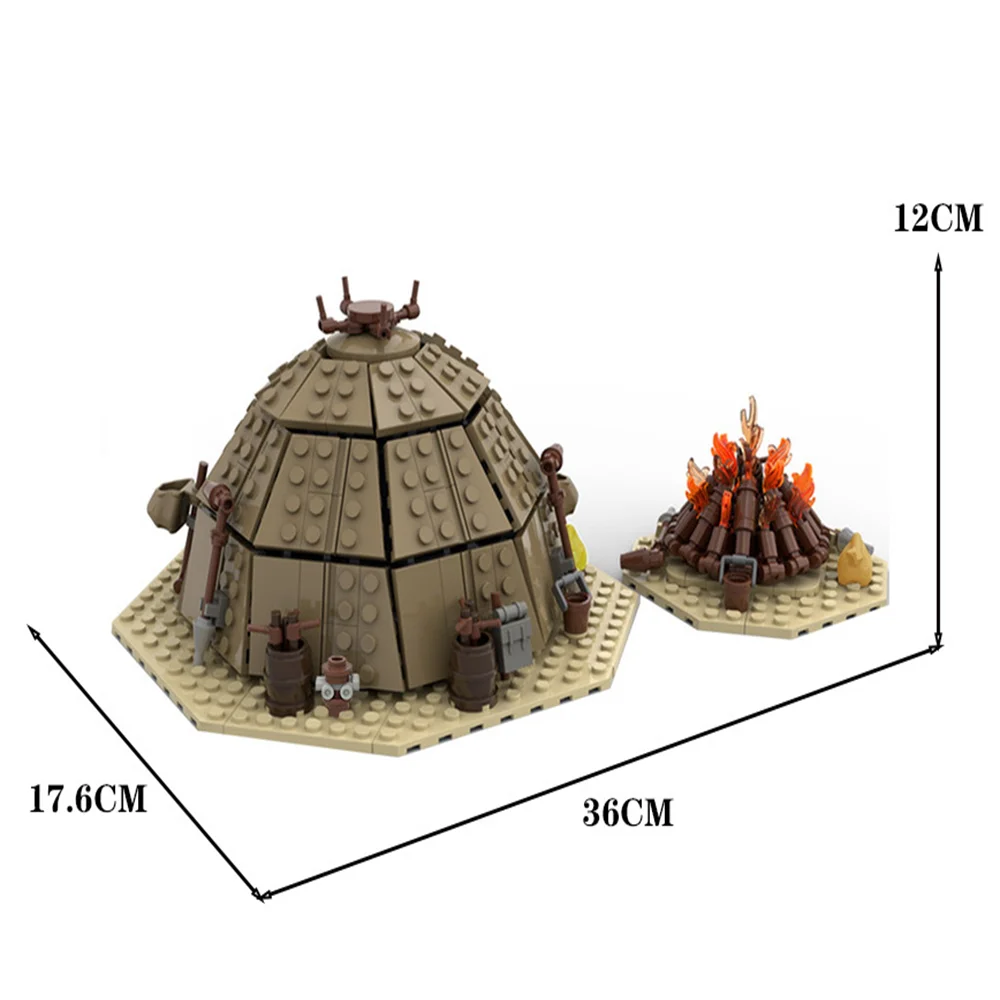 MOC 中世バイキング村アクセサリータトゥイーン砂漠モデルビルディングブロックキャンプ場焚き火ハウス組み立てレンガのおもちゃ子供ギフト