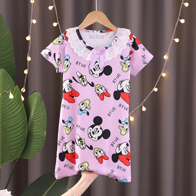 Children's Pajamas Girls' Pajamas Summer Princess Lace Short Sleeved Pajamas Home Clothing Summer Air Conditioning Clothing