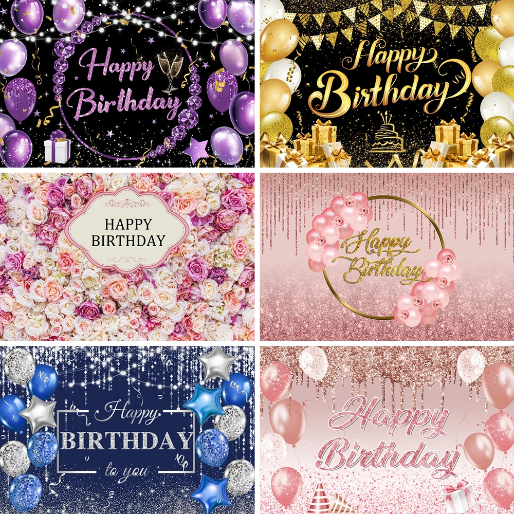 

Happy Birthday Banner Backdrop Shiny Diamonds 18th Birthday Decoration Canvas 30th Party Photography Background Custom Poster