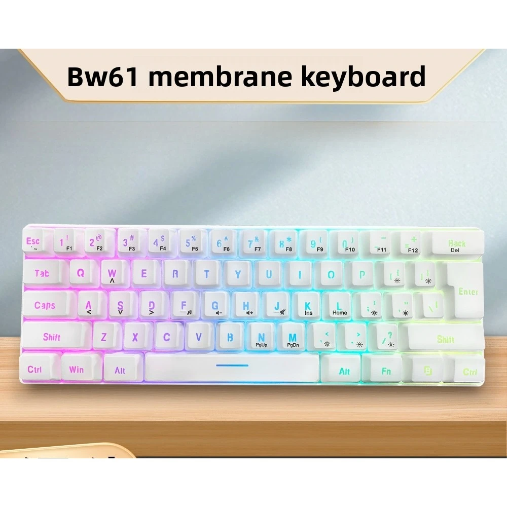 Teclado gamer 60% Film keyboard 61-key game luminous keyboard, business office portable compact computer keyboards USB tastatur